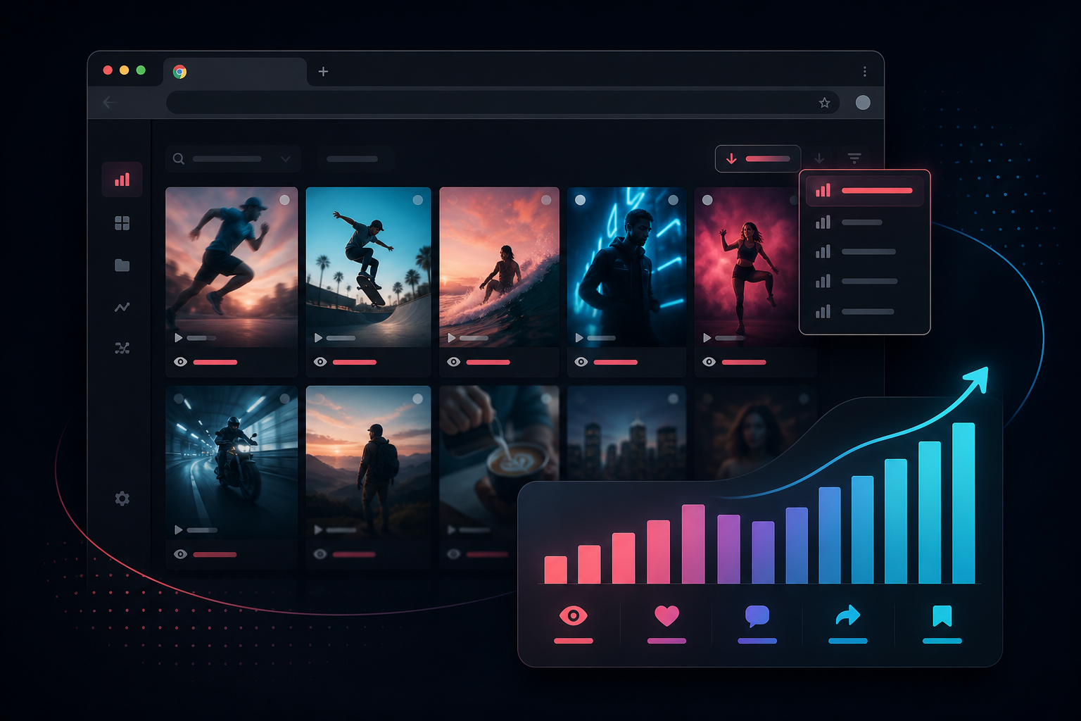 TokSorter sorting controls on a TikTok video grid